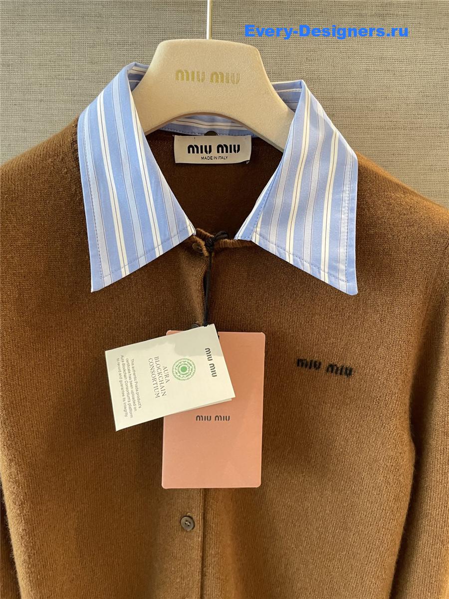 Miu Miu Logo Intarsia Brown Cardigan