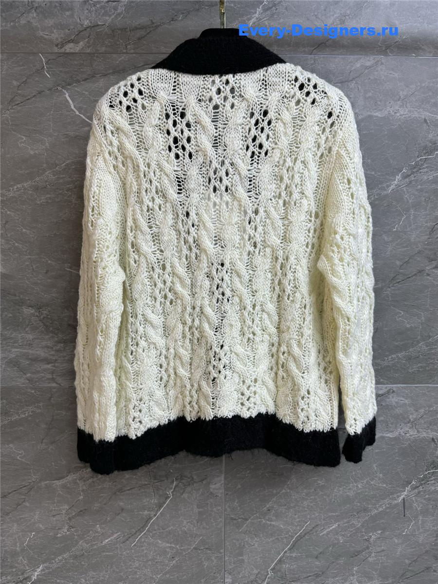 Ch**el v-neck black & beige hollow cardigan