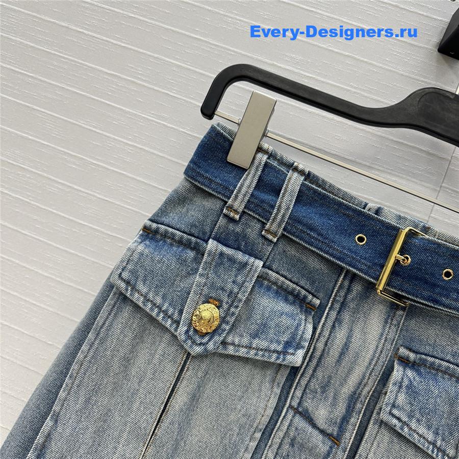 BALMAIN Blue Denim Skirt for Women
