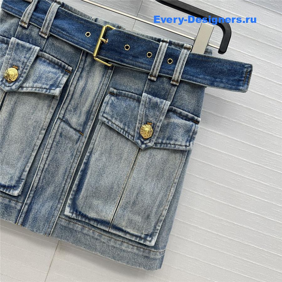BALMAIN Blue Denim Skirt for Women