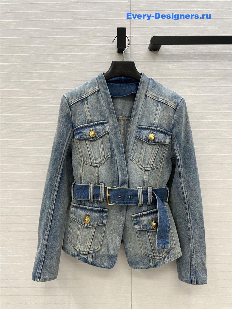 Balmain Belted Denim Jacket in Blue