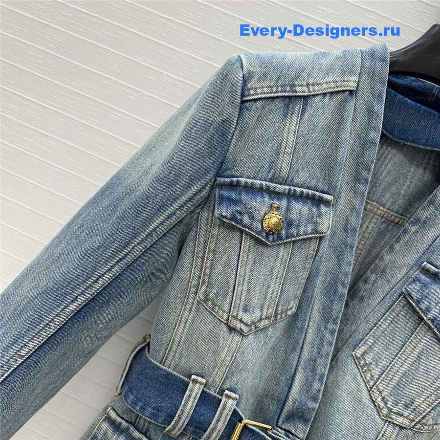 Balmain Belted Denim Jacket in Blue
