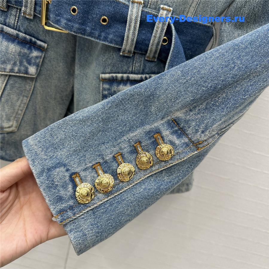Balmain Belted Denim Jacket in Blue
