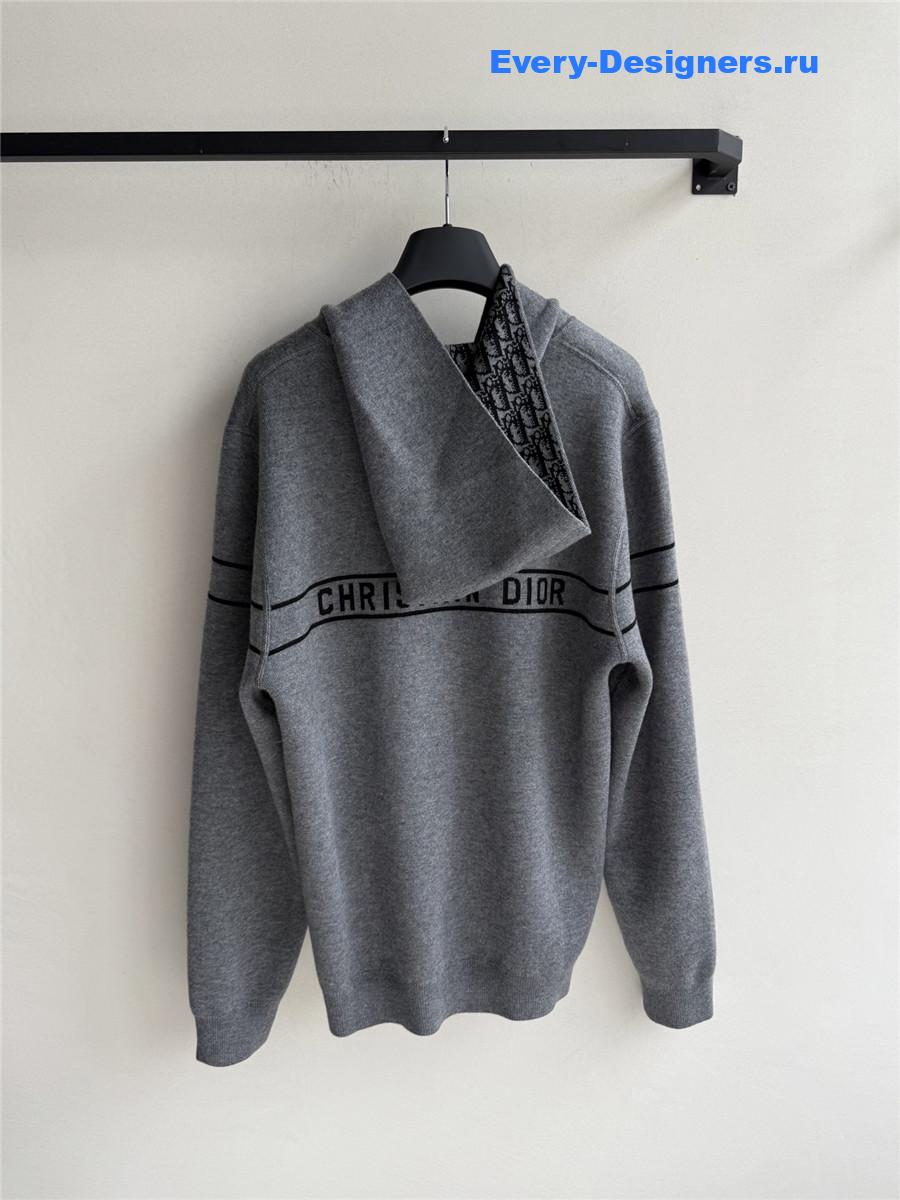 D10r gray embroidered hooded cardigan