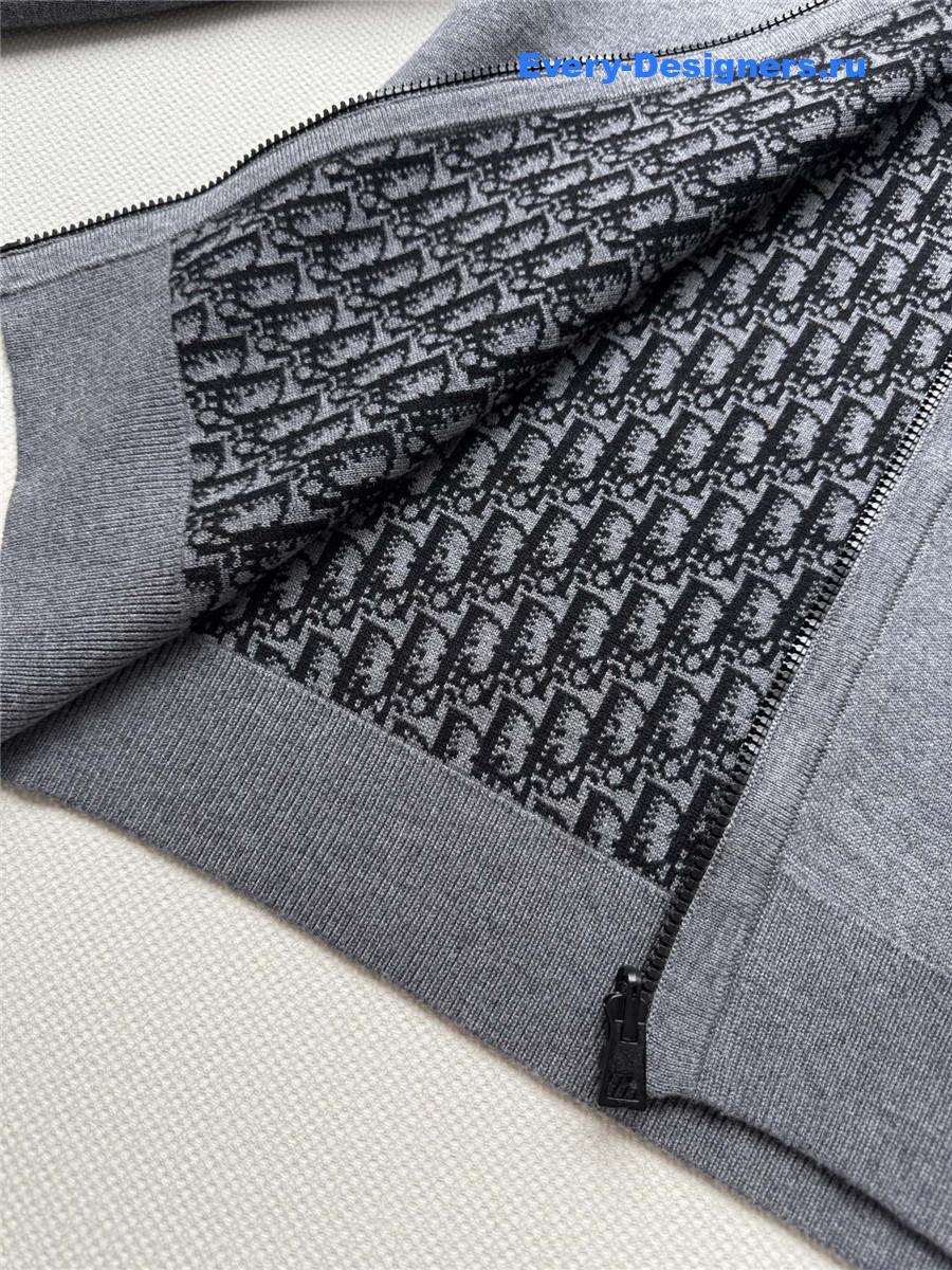 D10r gray embroidered hooded cardigan