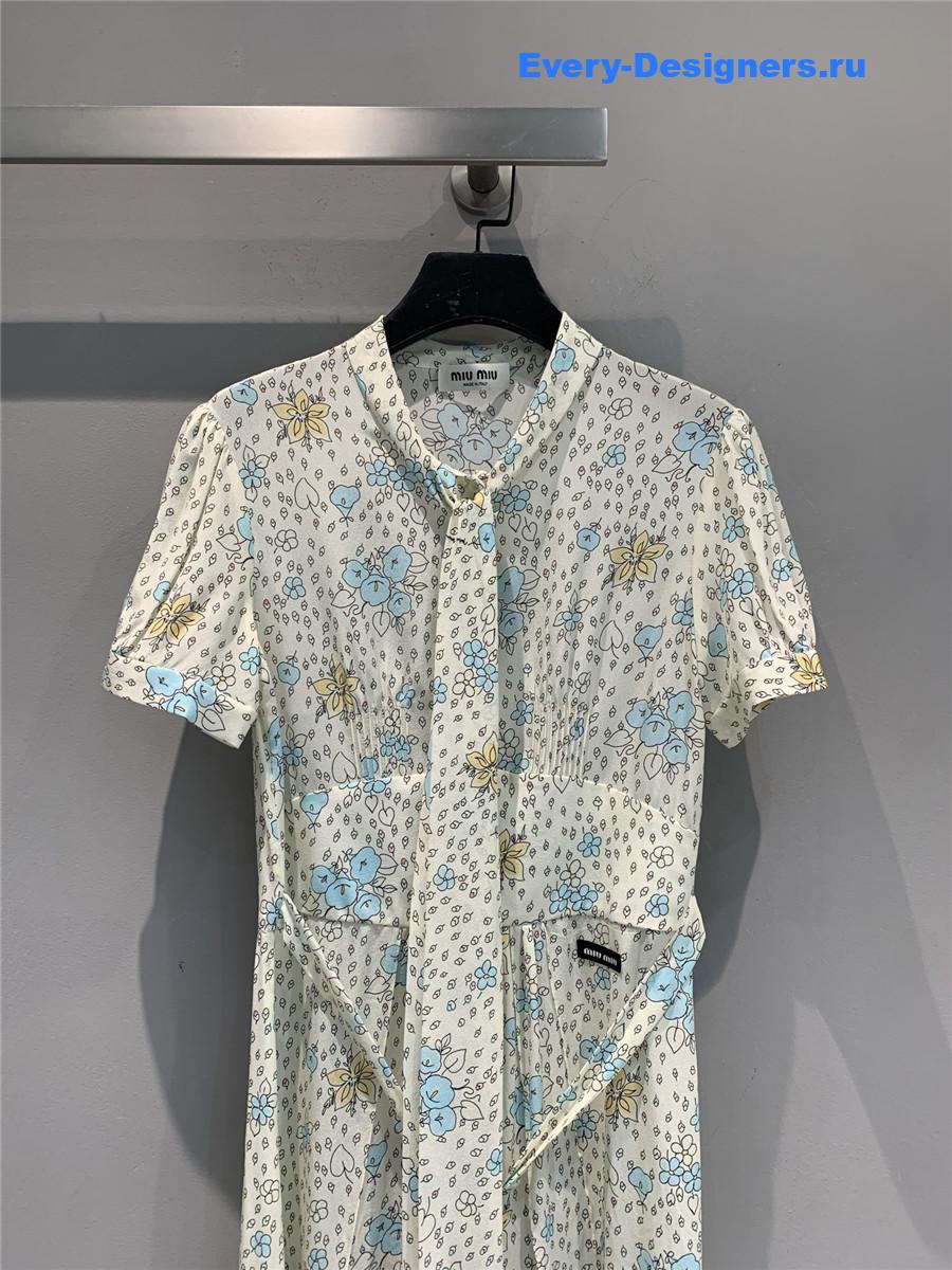 Miu Miu White Long Crêpe De Chine Dress