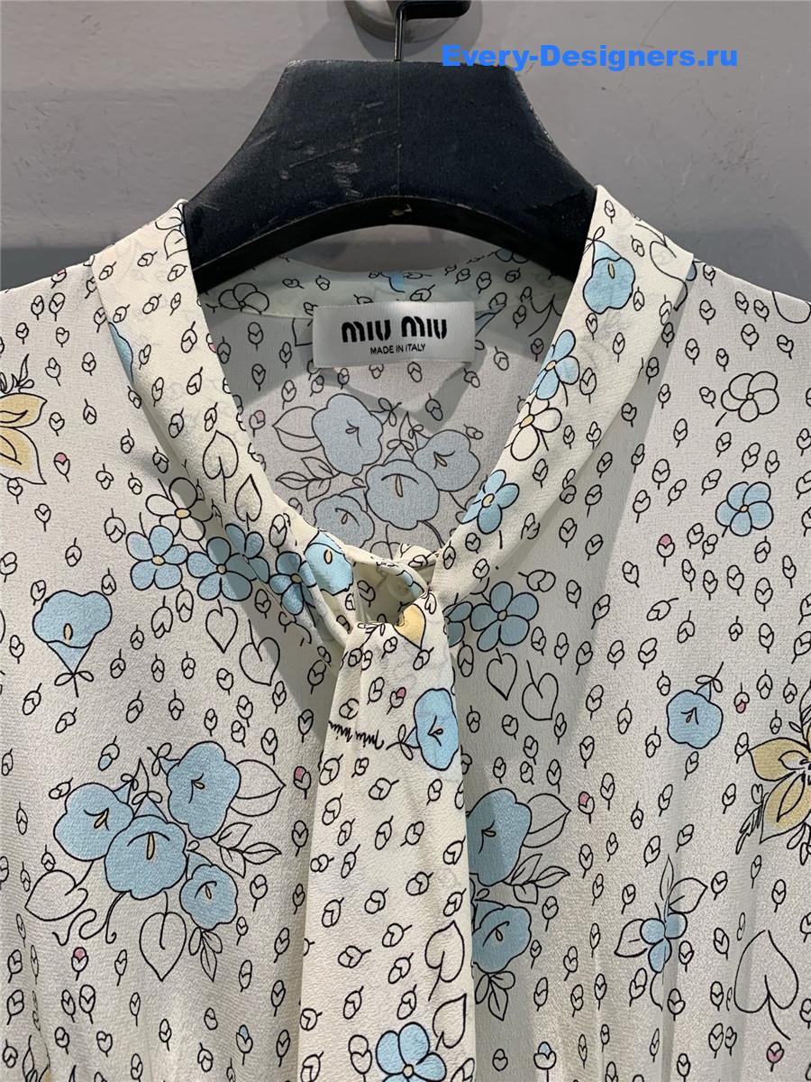 Miu Miu White Long Crêpe De Chine Dress