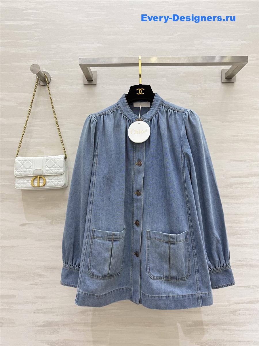 Chloé High Neck Gathered Jacket In Denim