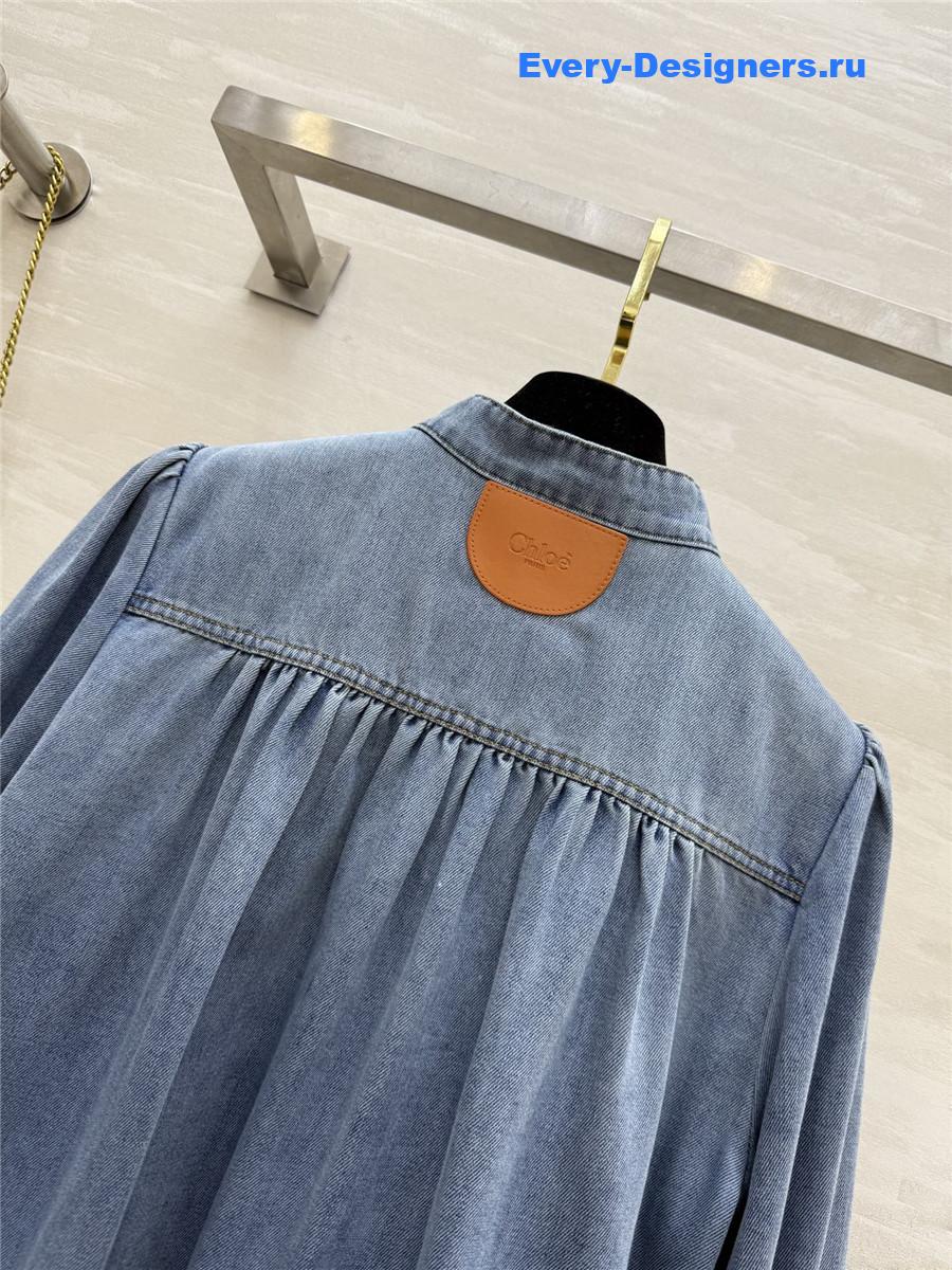 Chloé High Neck Gathered Jacket In Denim