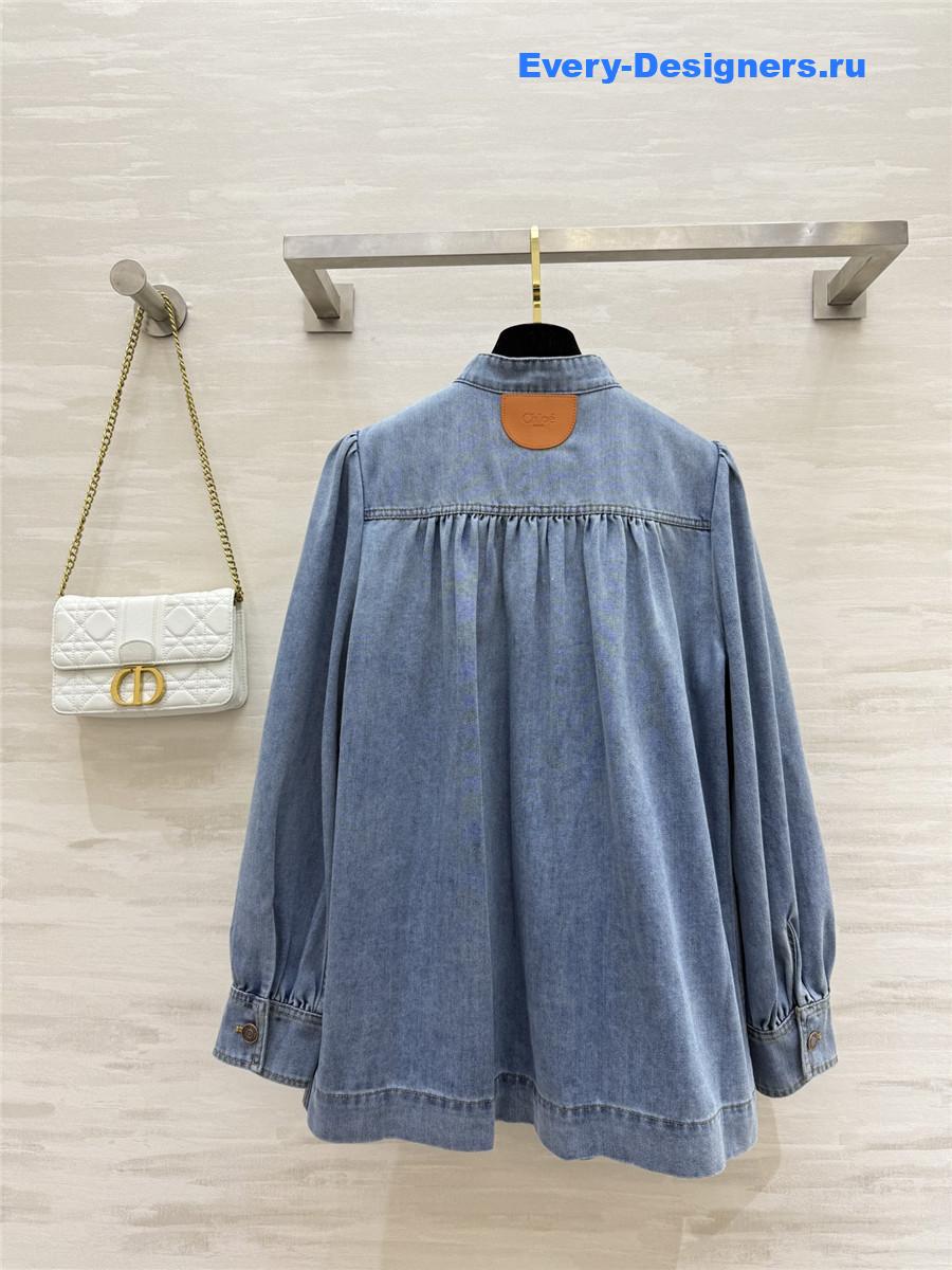 Chloé High Neck Gathered Jacket In Denim