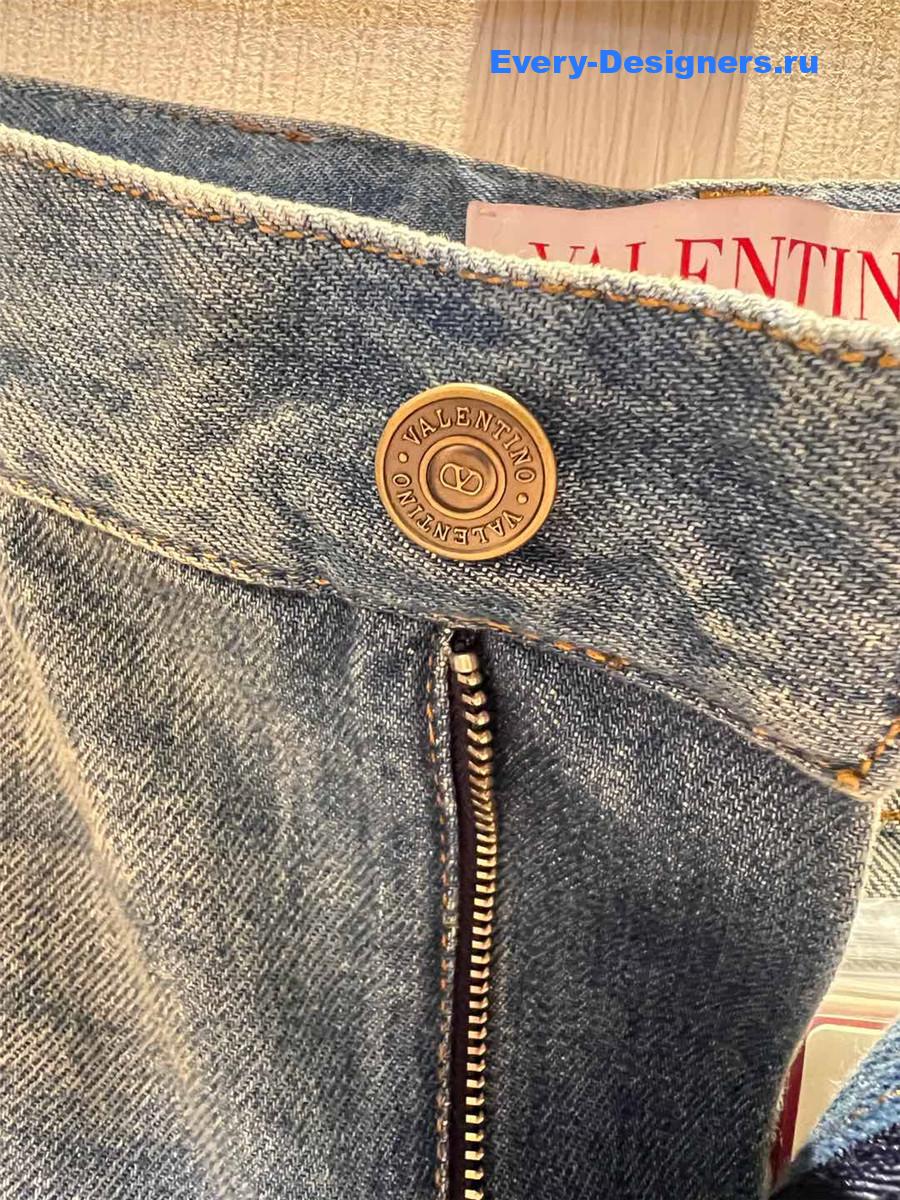 Va1e*ntin0 jacquard-trimmed wide-leg jeans