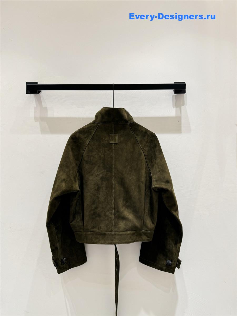 L0ew* green suede lambskin balloon jacket