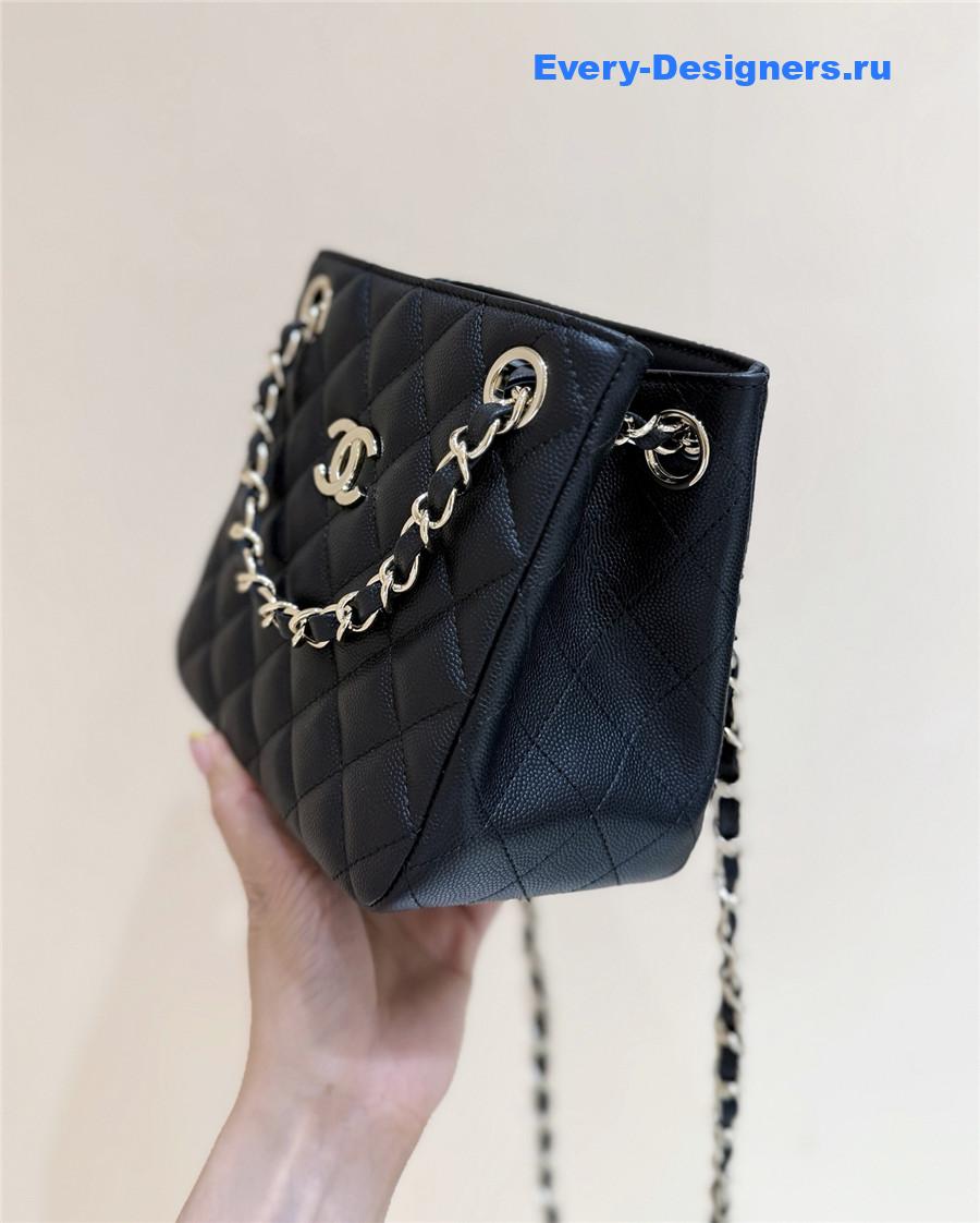 Ch**el black caviar quilted mini bucket bag