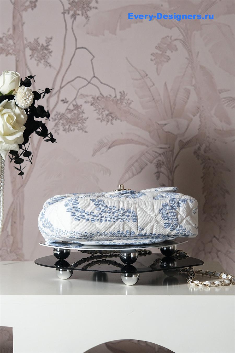 Ch**el white & blue denim hobo bag