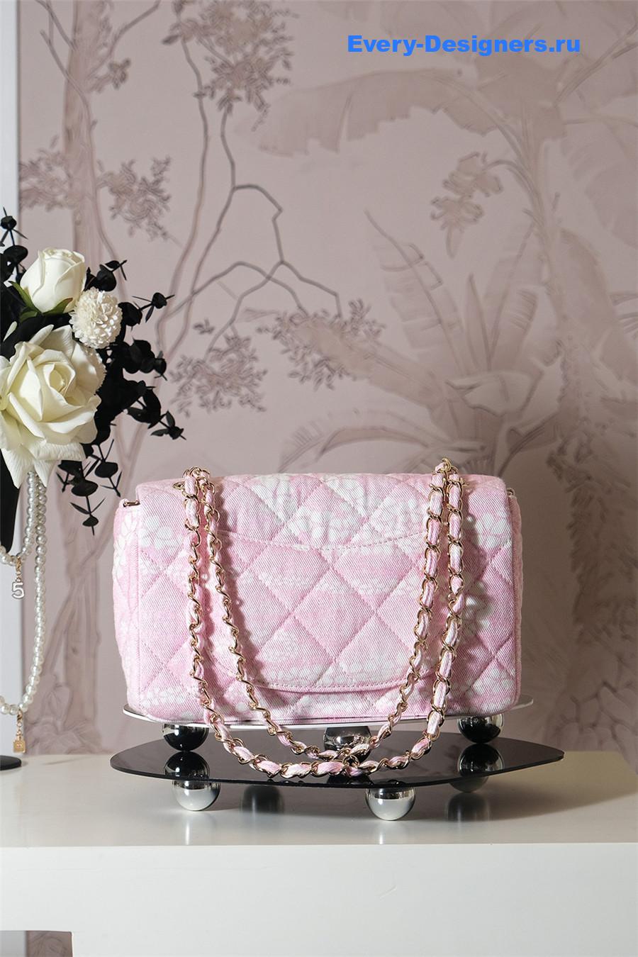 Ch**el white & pink denim hobo bag