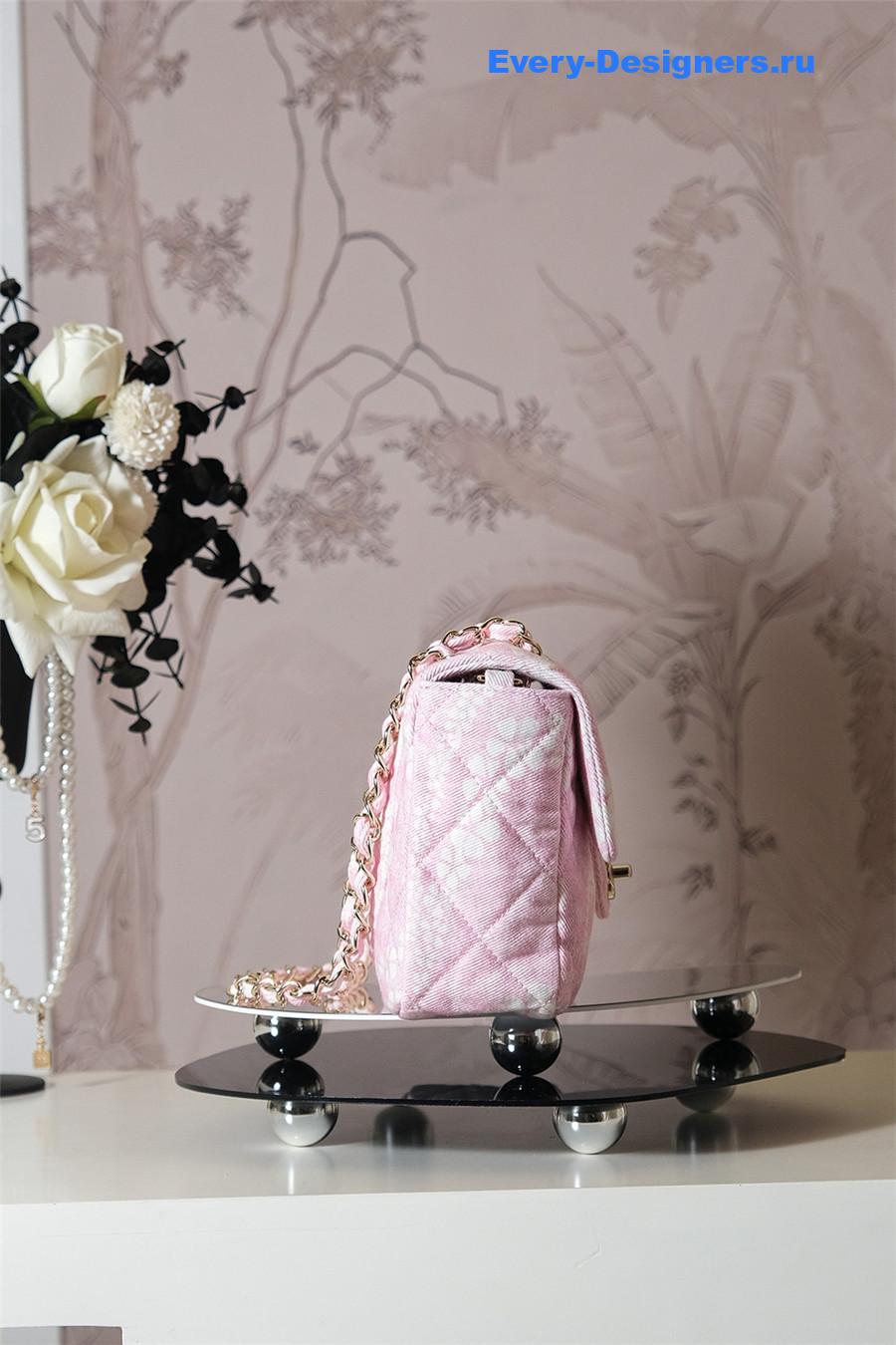 Ch**el white & pink denim hobo bag