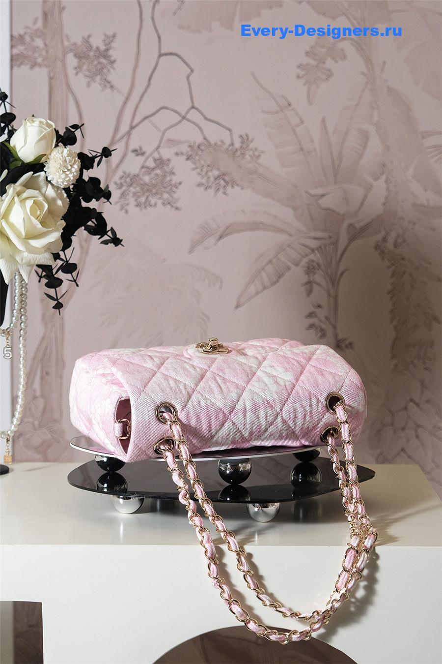 Ch**el white & pink denim hobo bag