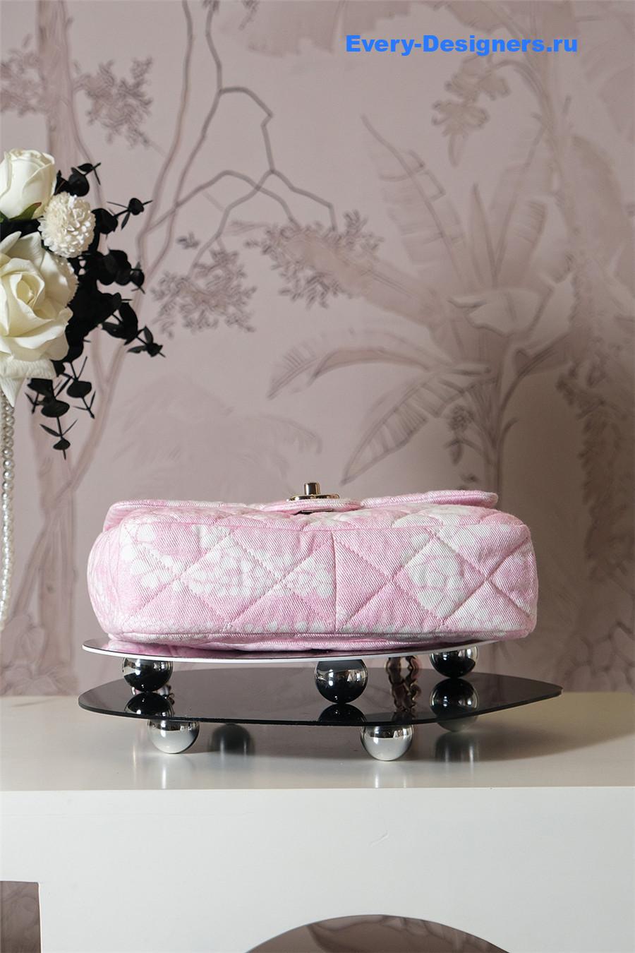 Ch**el white & pink denim hobo bag