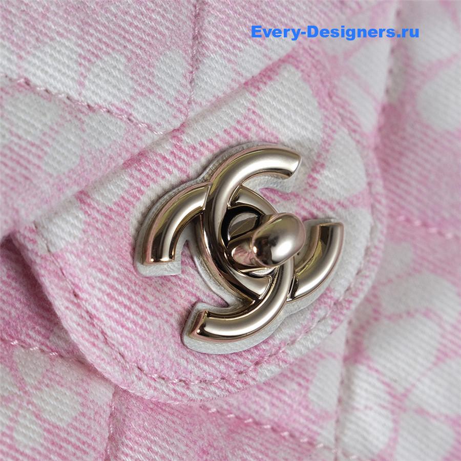 Ch**el white & pink denim hobo bag