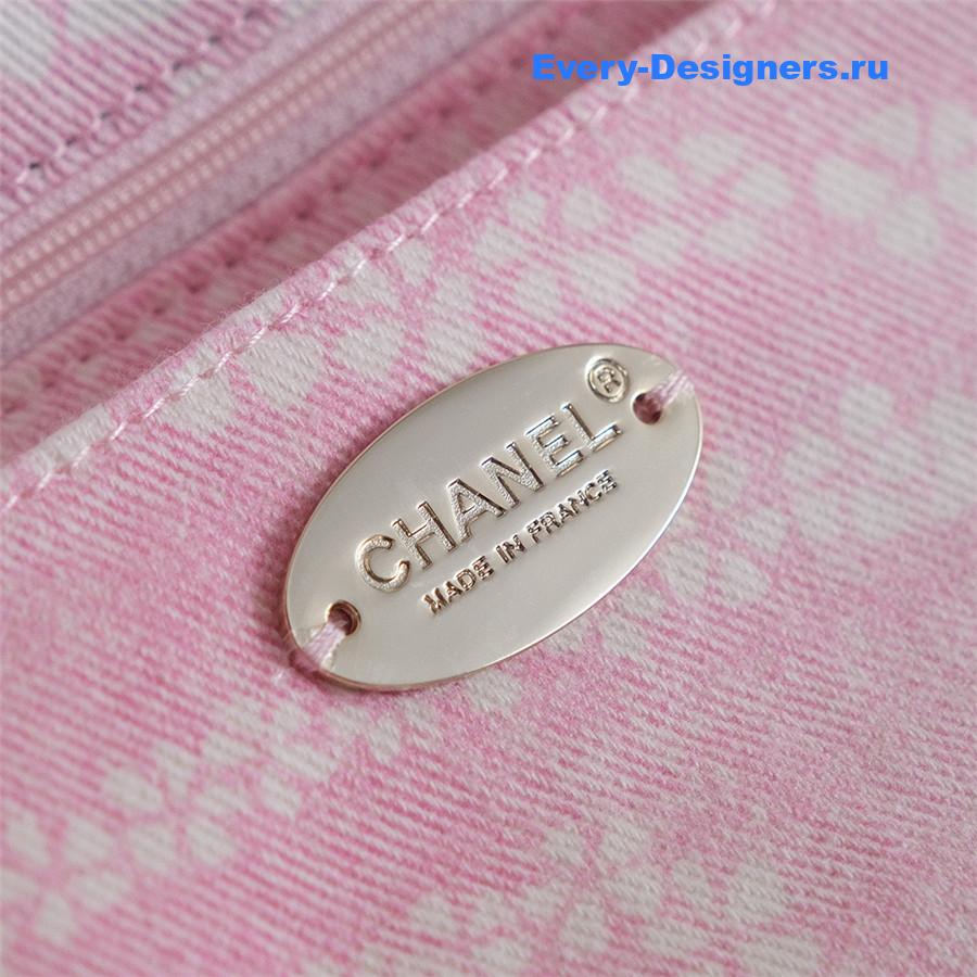 Ch**el white & pink denim hobo bag