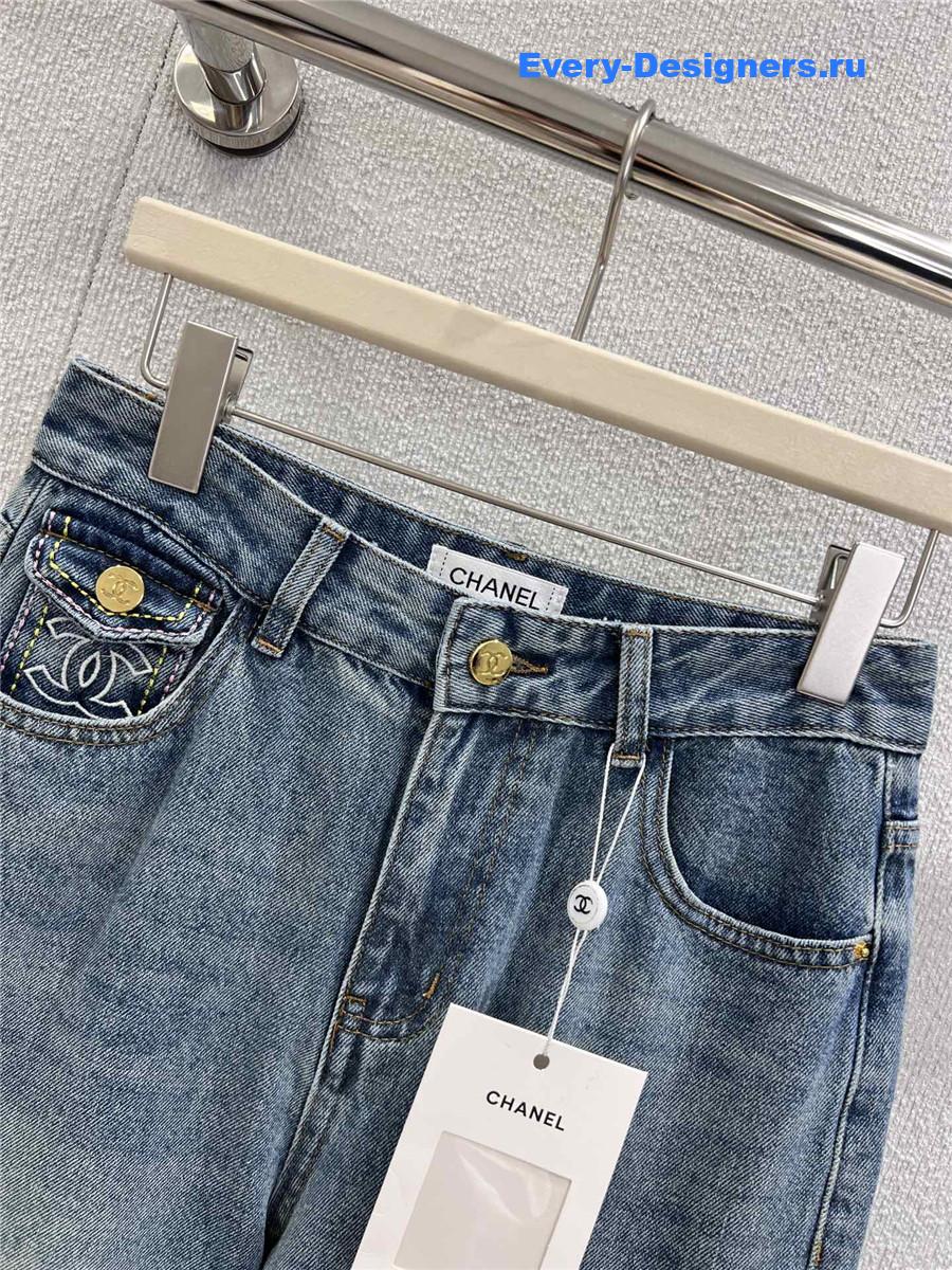 Ch**el blue embroidered straight jeans