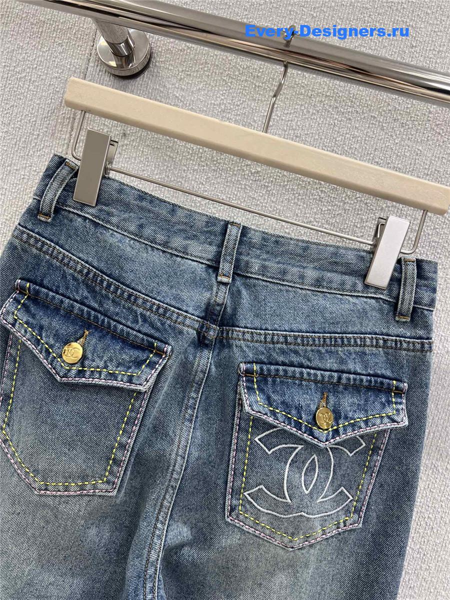 Ch**el blue embroidered straight jeans