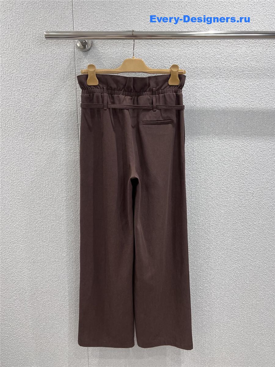 Miu Miu Floral Waistband Lace-Up Trousers In Brown