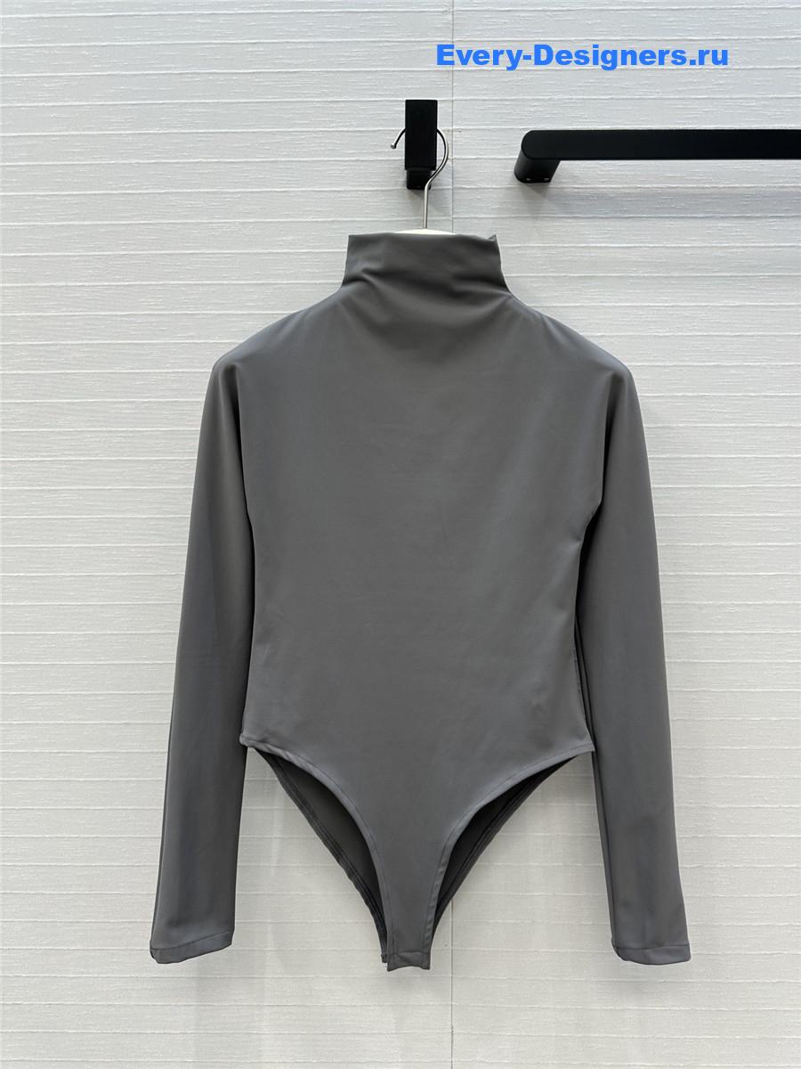 Alaia Gray Long Sleeve Bodysuit