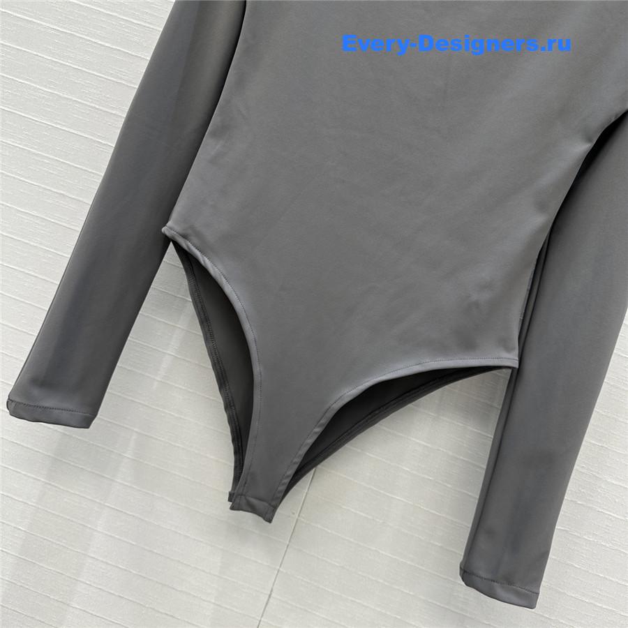 Alaia Gray Long Sleeve Bodysuit