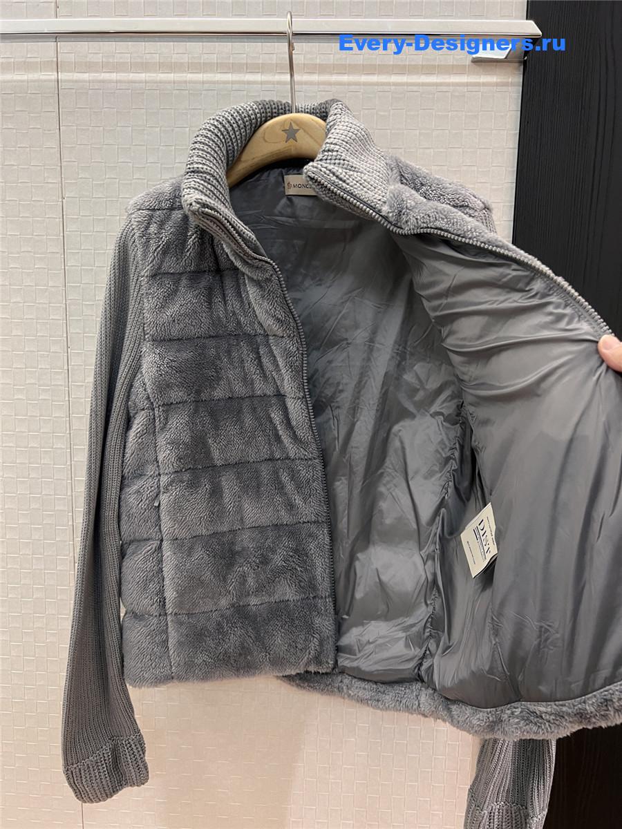Moncler Grey Wool-Teddy Zip Cardigan