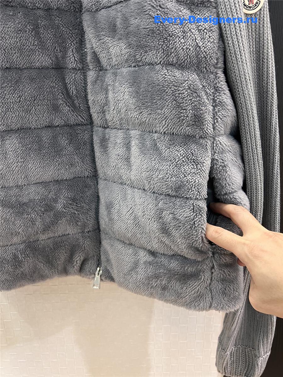 Moncler Grey Wool-Teddy Zip Cardigan