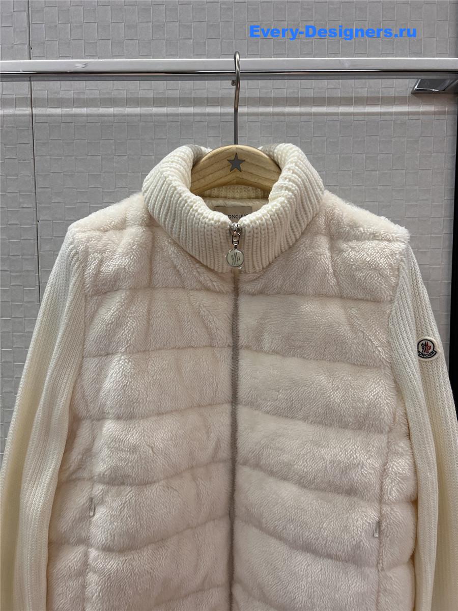 Moncler White Wool-Teddy Zip Cardigan