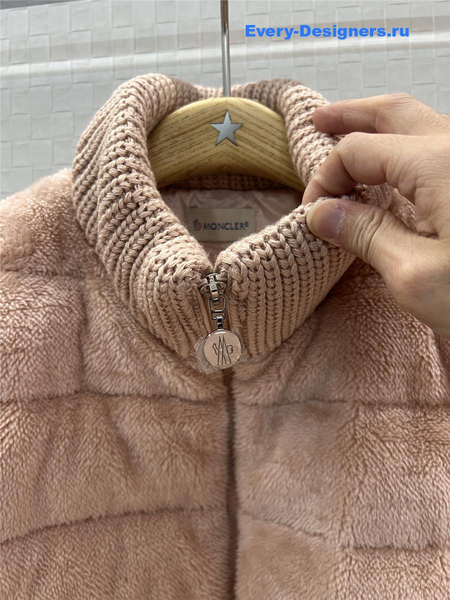 Moncler Pink Wool-Teddy Zip Cardigan