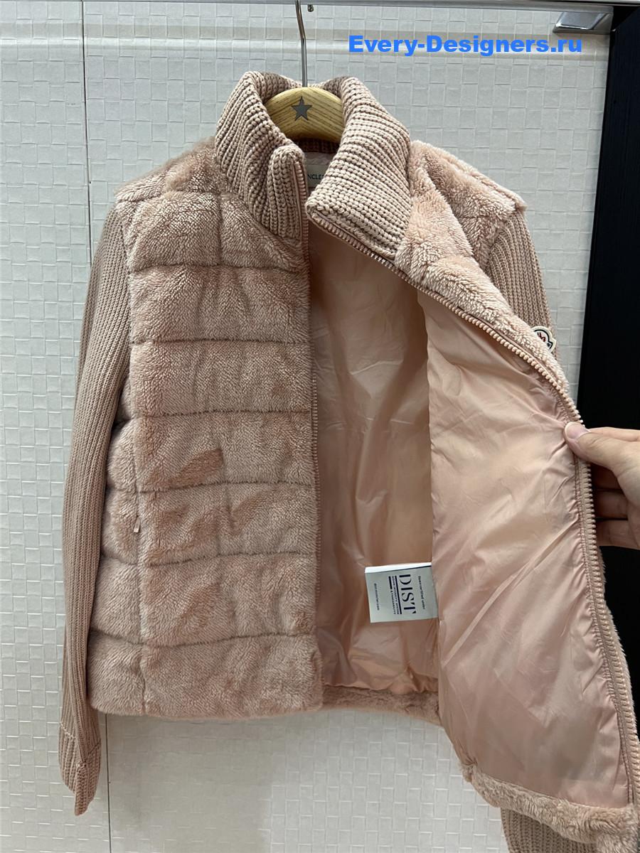 Moncler Pink Wool-Teddy Zip Cardigan