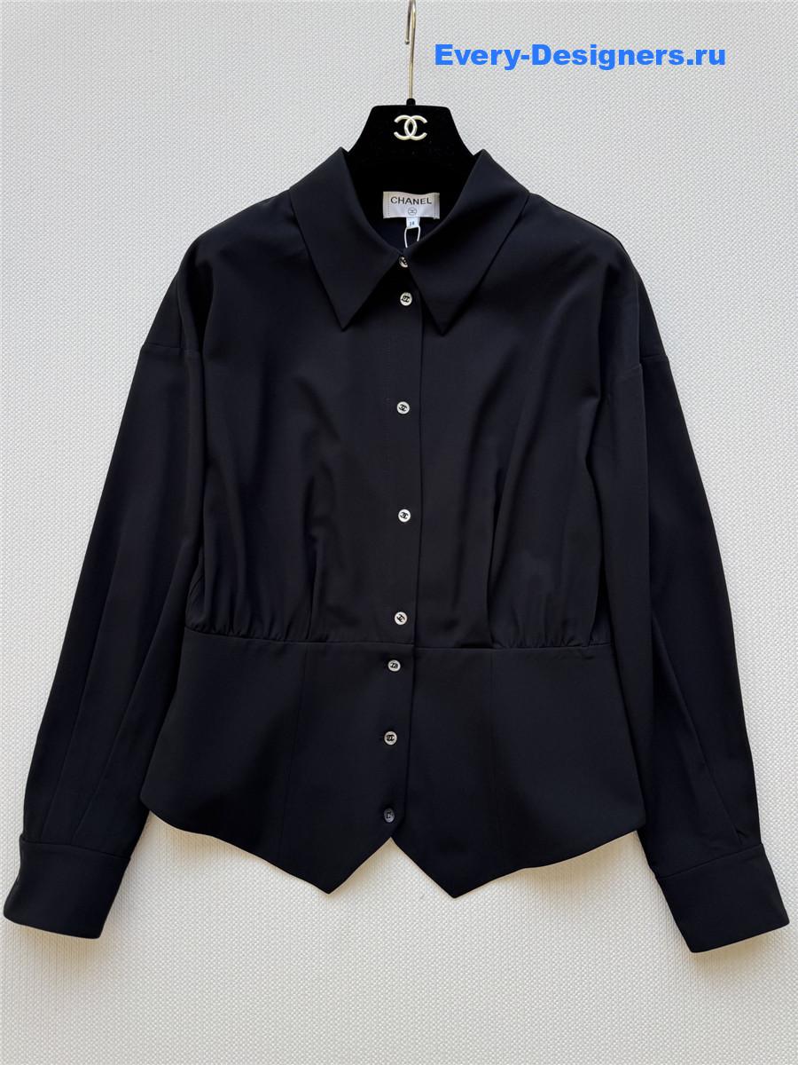 Ch**el black silk lapel shirt