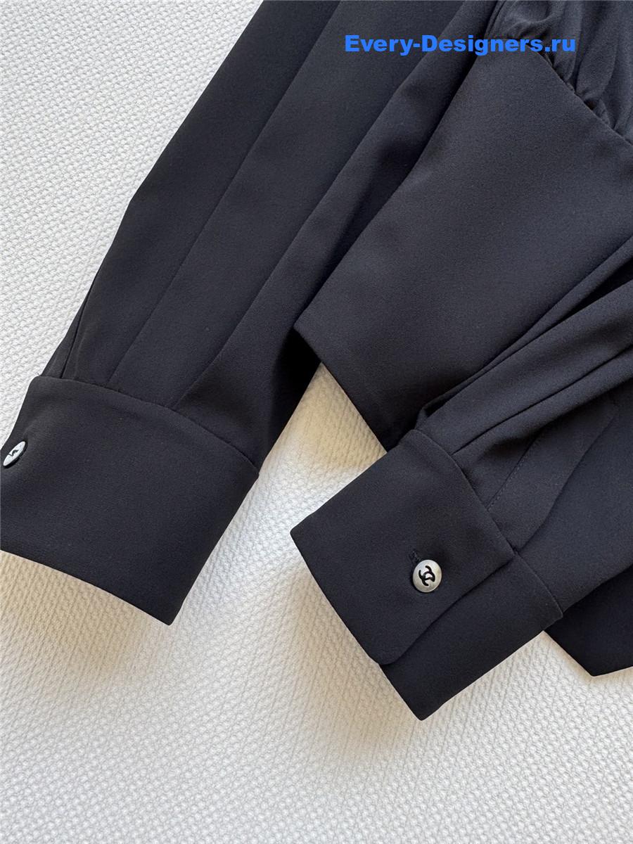 Ch**el black silk lapel shirt