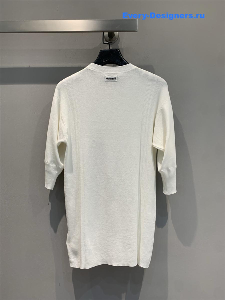 Miu Miu White Crew Neck Knit Top