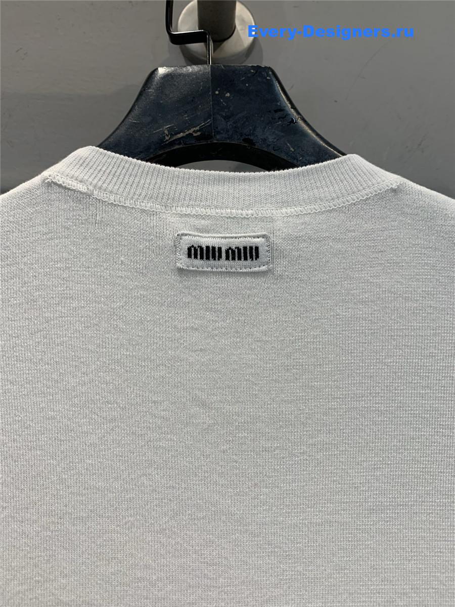 Miu Miu White Crew Neck Knit Top
