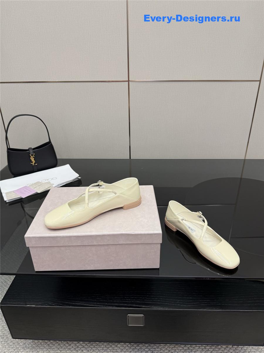 Jimmy Cho Eleri White Patent Ballet Flats