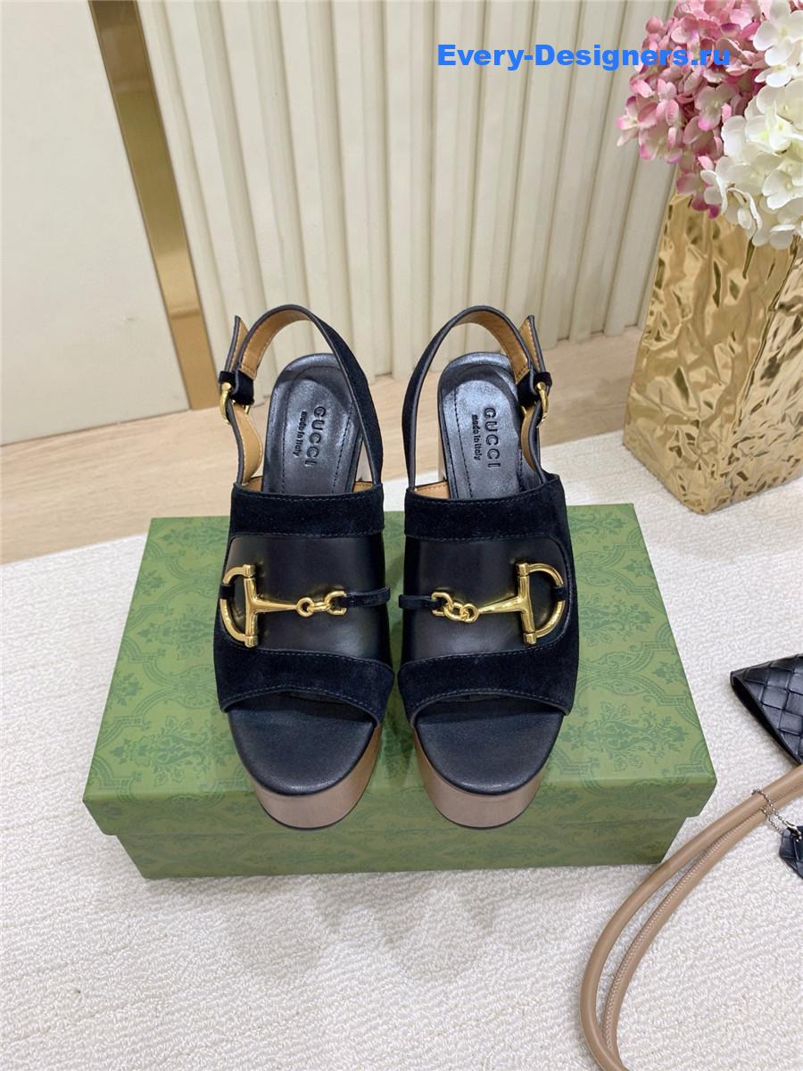 Gvc*1 black suede horsebit platform sandals