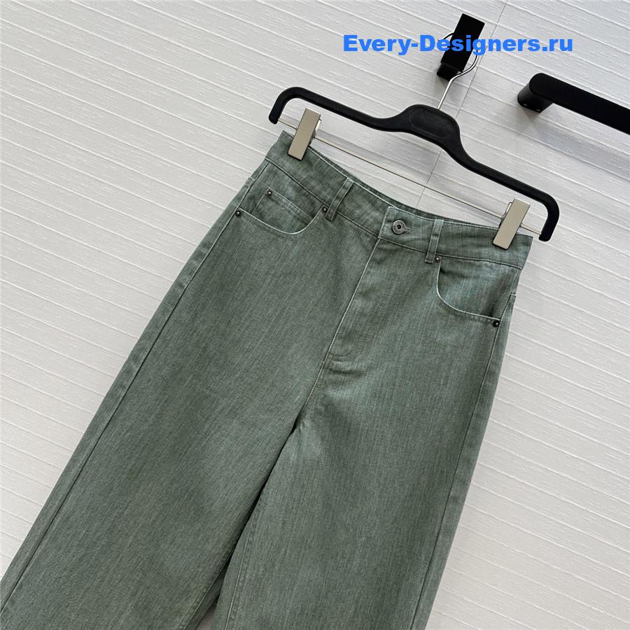 L0ew* green denim wide-leg pants