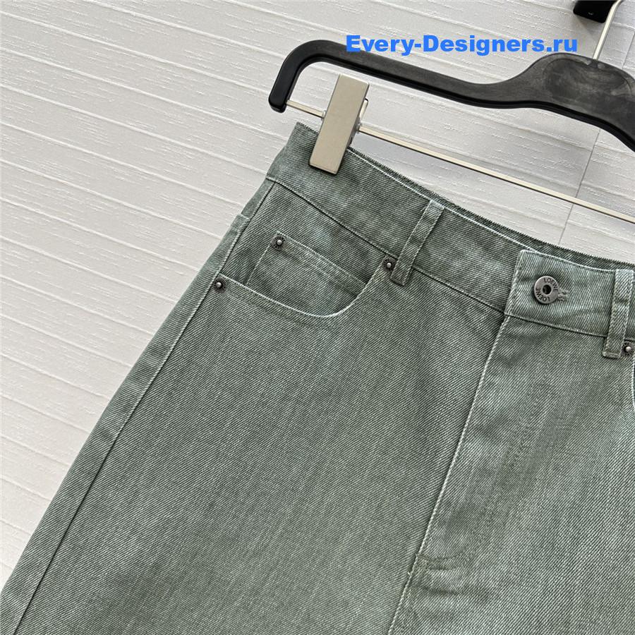 L0ew* green denim wide-leg pants