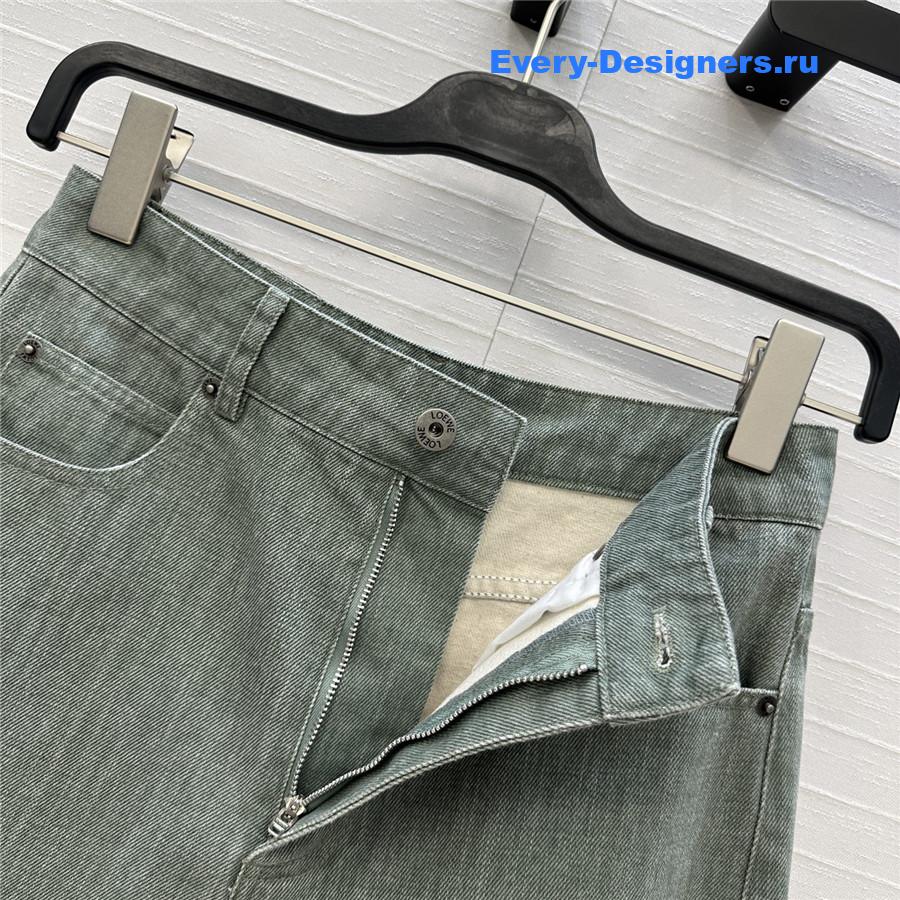 L0ew* green denim wide-leg pants