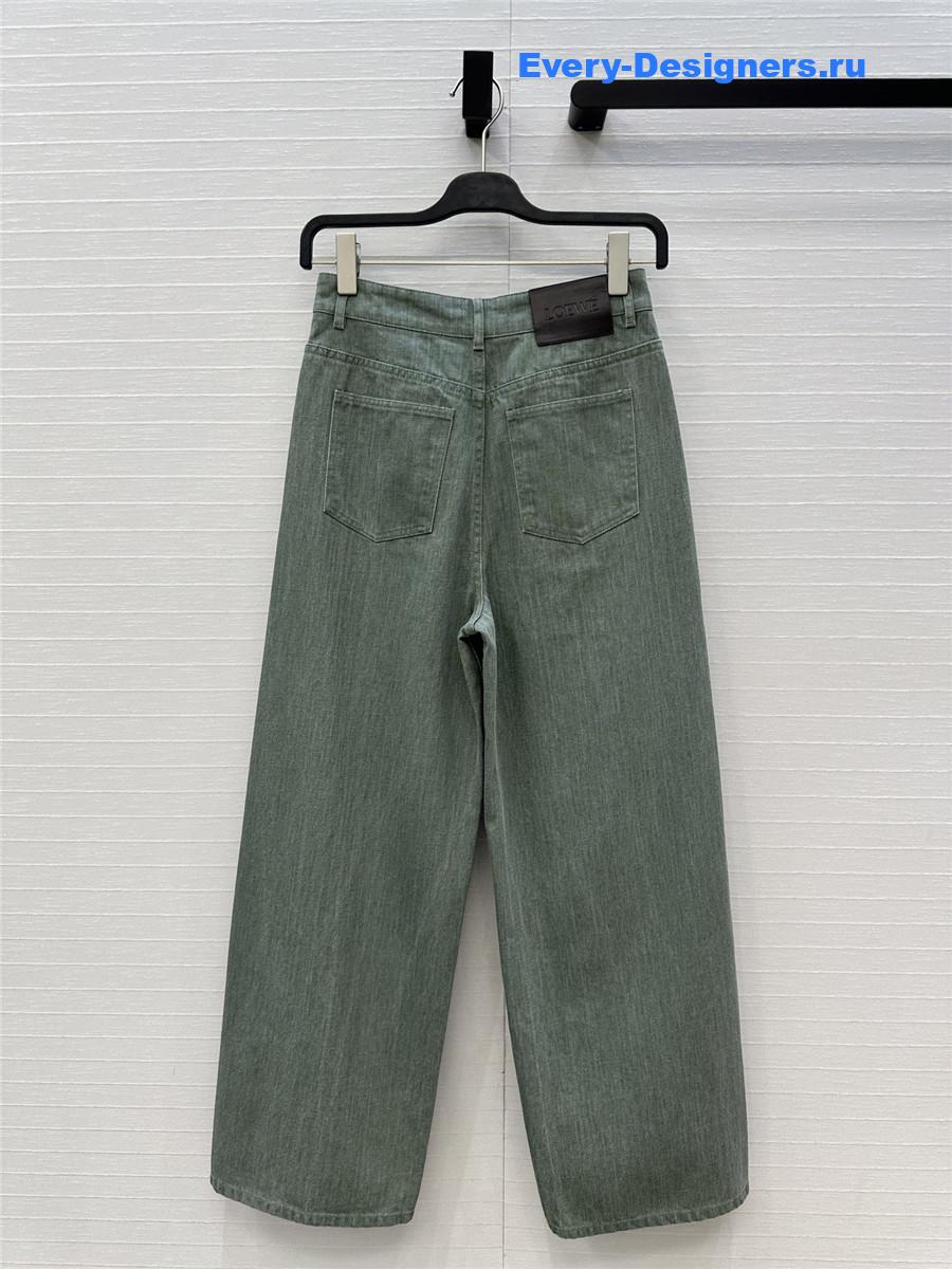 L0ew* green denim wide-leg pants