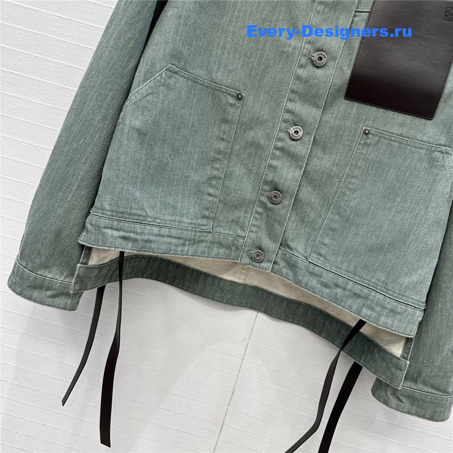 L0ew* leather-trimmed green denim jacket