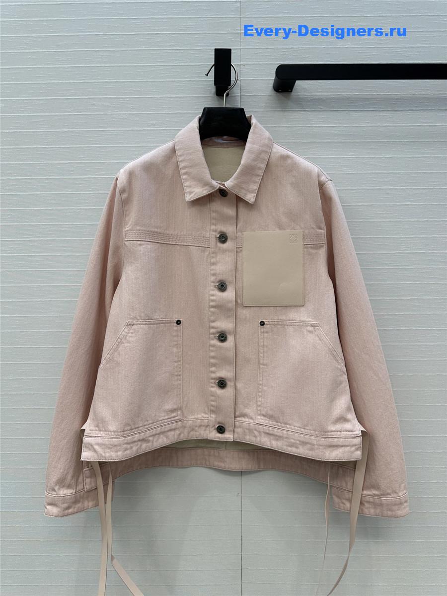 L0ew* leather-trimmed pink denim jacket