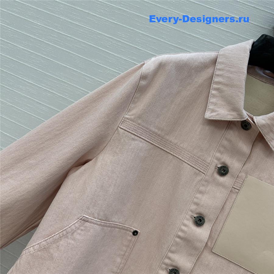 L0ew* leather-trimmed pink denim jacket