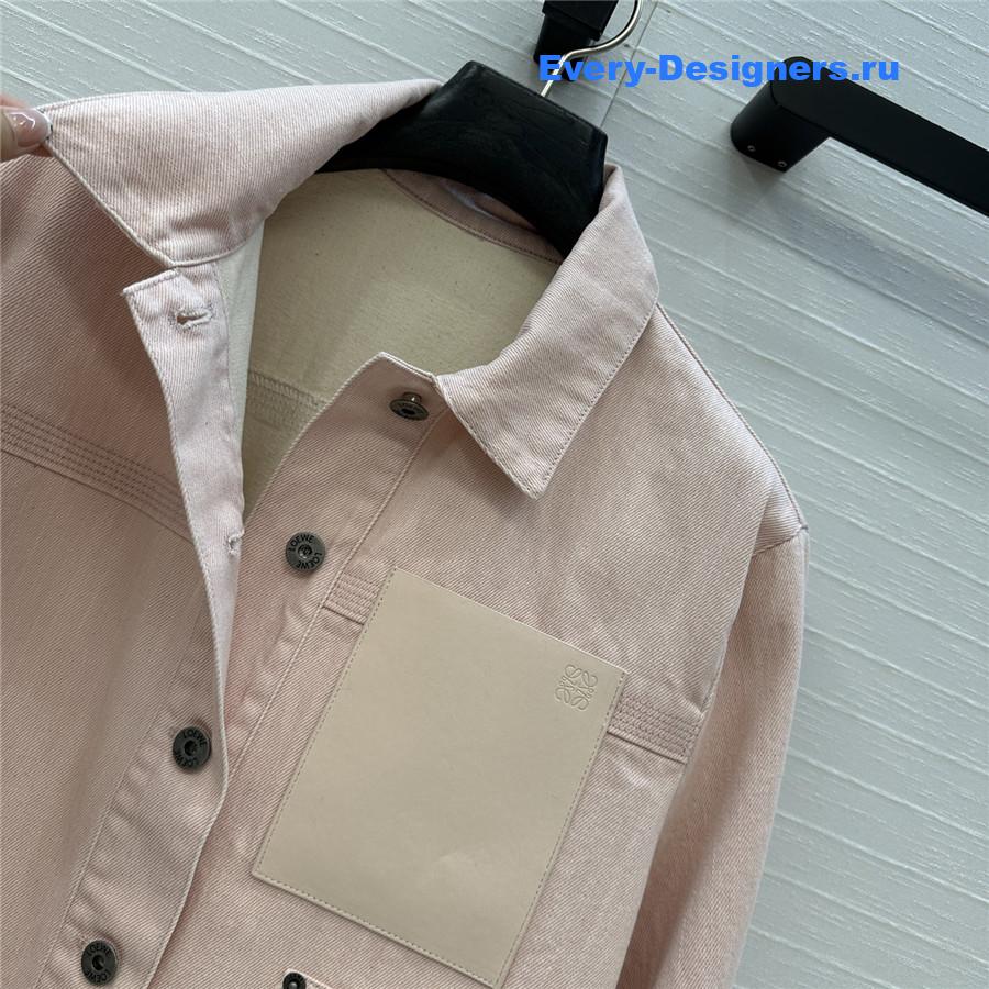 L0ew* leather-trimmed pink denim jacket