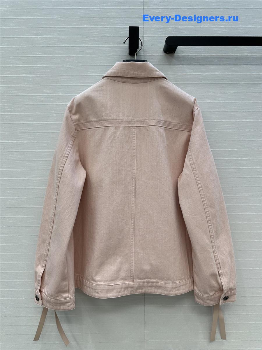 L0ew* leather-trimmed pink denim jacket