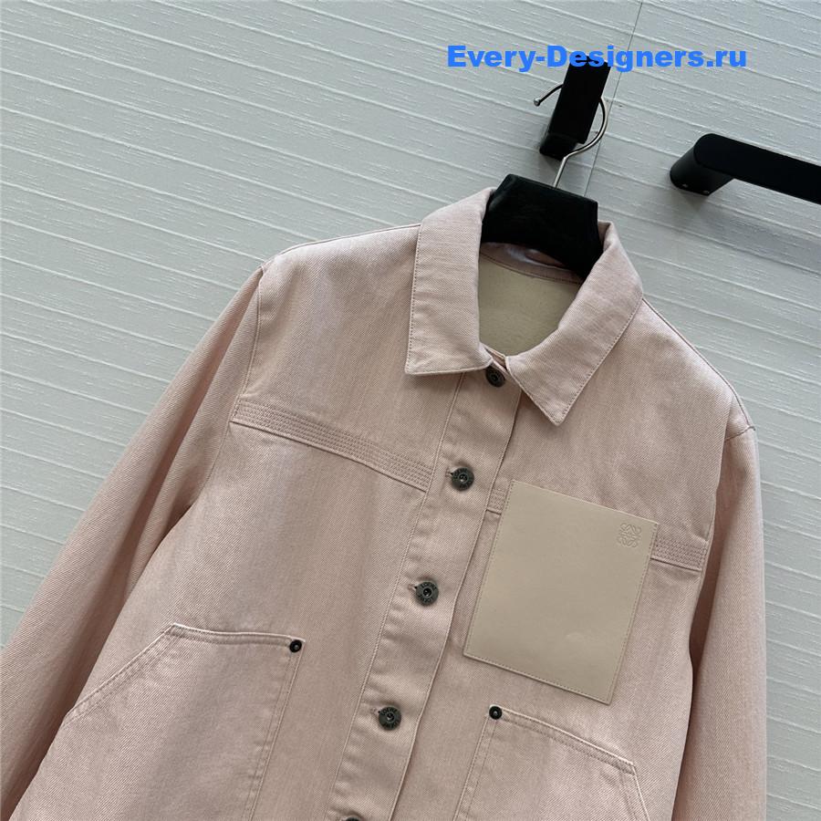 L0ew* leather-trimmed pink denim jacket